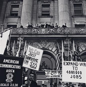 (DOROTHEA LANGE) (1895-1965) In front of City Hall, San Francisco, California. The Workers Alliance and Works Progress Administration